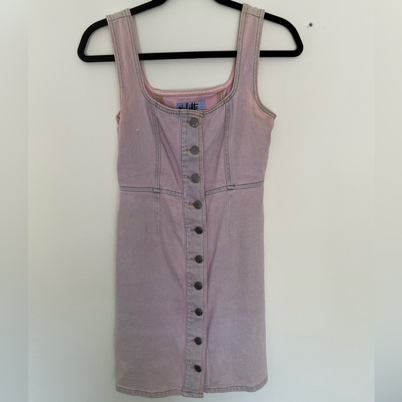 Purple Denim Button Mini Dress - Picture 1 of 4